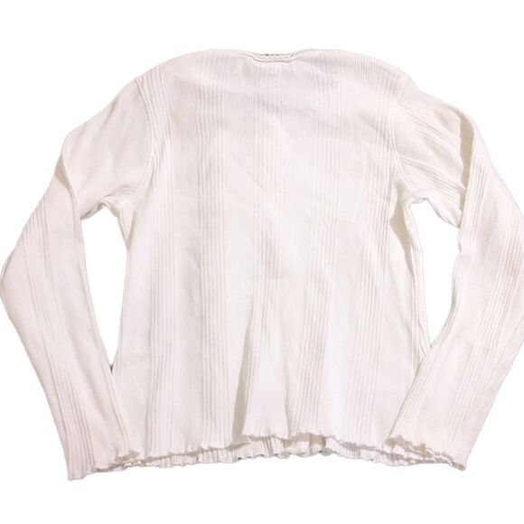 TinTin White Ribbed Button Up Lettuce Hem Top Girl's Size 14 - Picture 2 of 8
